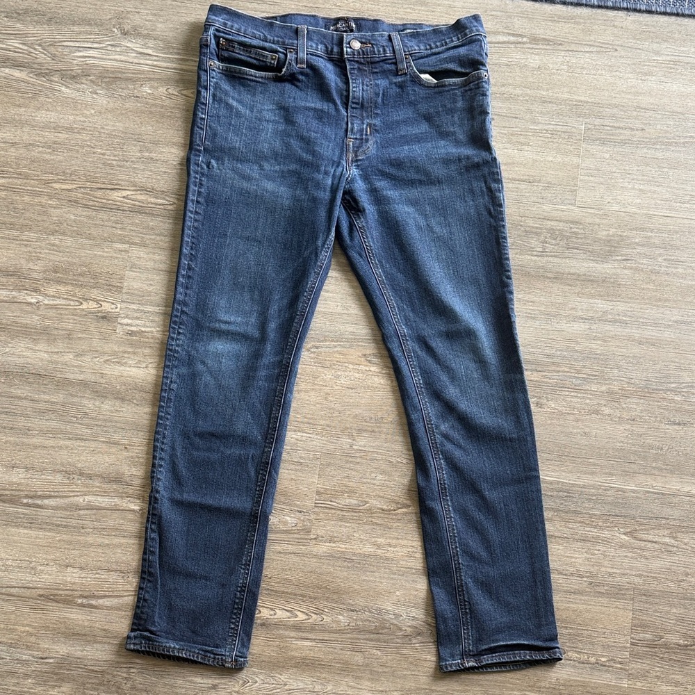 Men's J. Crew Mercantile Flex Dark Blue Straight Fit Denim Jeans 34 x 32